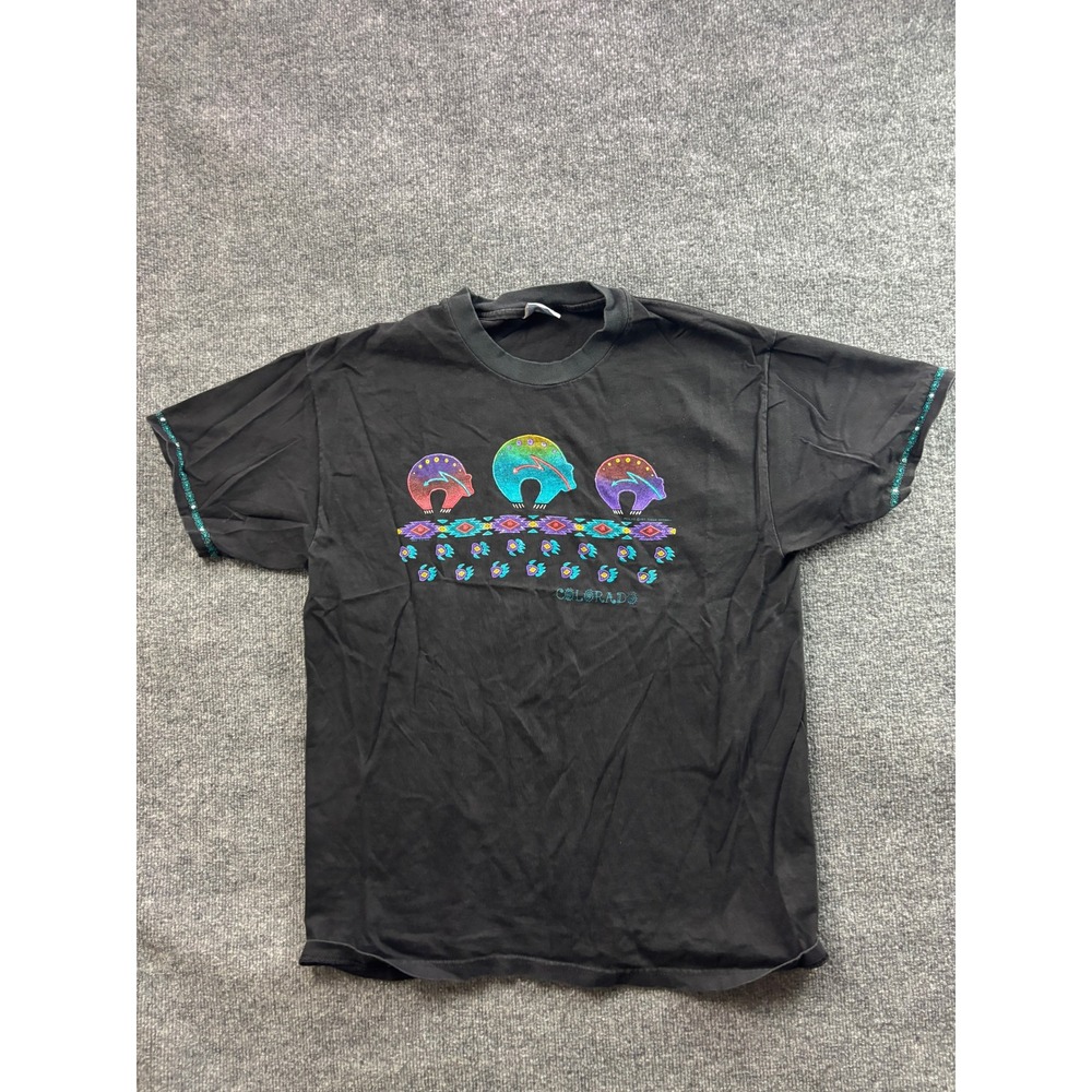 Vintage Colorado Aztec T-Shirt Mens L Black Bear Southwestern Graphic Tee